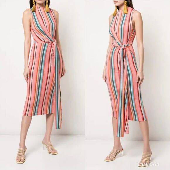 Revolve ALICE + OLIVIA DELORA SLEEVELESS TIE WAIST STRIPE DRESS IN SPORT STRIPE - Picture 1 of 7
